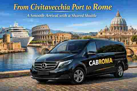Cruise passengers boarding a shared shuttle at Civitavecchia Port to reach Rome city center